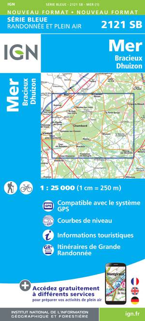 IGN 2121SB Mer - Bracieux - Dhuizon 1:25.000 Série Bleue Topografische Wandelkaart