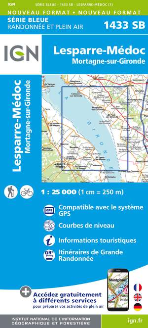 IGN 1433SB Lesparre-Medoc - Mortagne-sur-Gironde 1:25.000 Série Bleue Topografische Wandelkaart