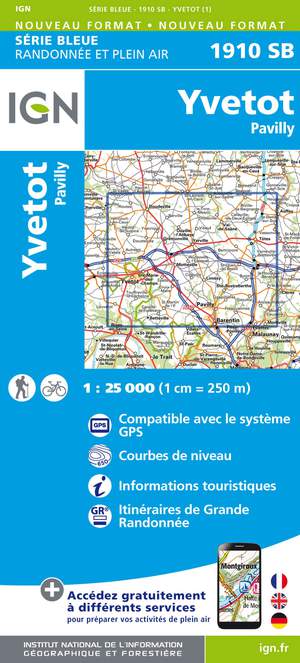 IGN 1910SB Yvetot - Pavilly 1:25.000 Série Bleue Topografische Wandelkaart