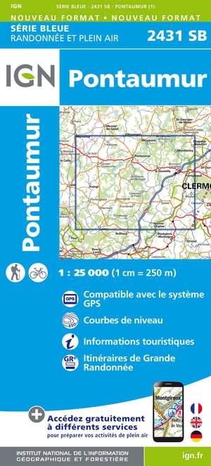 IGN 2431SB Pontaumur 1:25.000 Série Bleue Topografische Wandelkaart