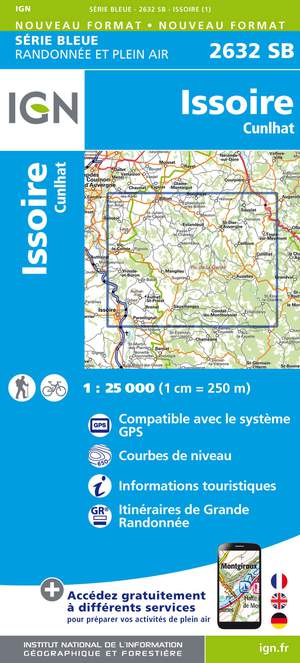 IGN 2632SB Issoire - Cunlhat 1:25.000 Série Bleue Topografische Wandelkaart