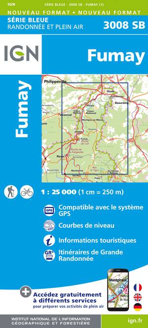 IGN 3008SB Fumay 1:25.000 Série Bleue Topografische Wandelkaart