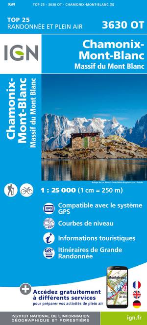 IGN 3630OT Chamonix - Massif du Mont Blanc 1:25.000 TOP25 Topografische Wandelkaart