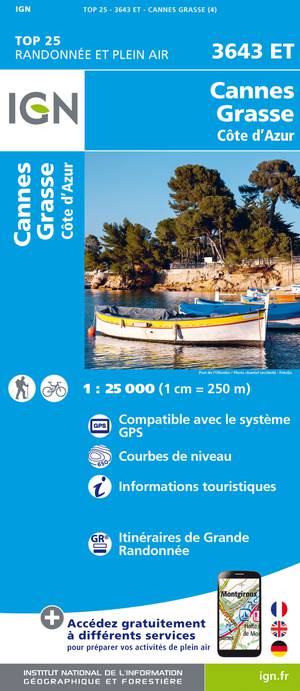 IGN 3643ET Cannes - Grasse 1:25.000 TOP25 Topografische Wandelkaart