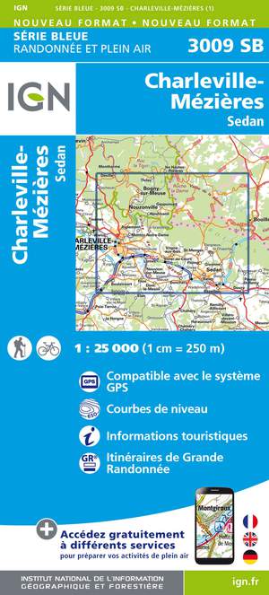 IGN 3009SB Charleville - Mézières - Sedan 1:25.000 Série Bleue Topografische Wandelkaart
