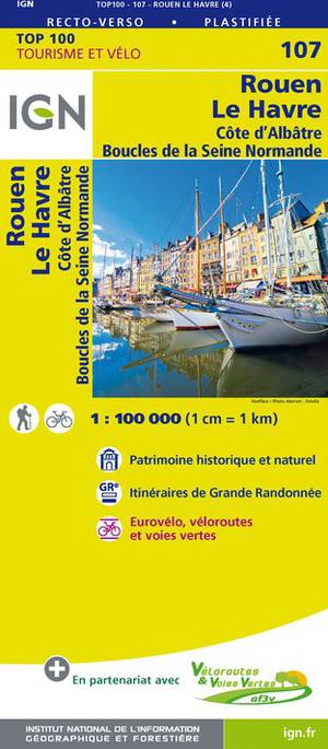 IGN Fietskaart Wegenkaart 107 Rouen / Le Havre 1:100.000 TOP100