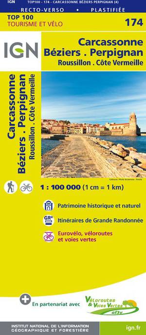 IGN Fietskaart Wegenkaart 174 Carcassonne - Béziers 1:100.000 TOP100