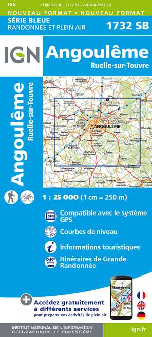 IGN 1732SB Angoulême - Ruelle-sur-Touvre 1:25.000 Série Bleue Topografische Wandelkaart