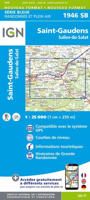 IGN 1946SB St-Gaudens - Salies-du-Salat 1:25.000 Série Bleue Topografische Wandelkaart