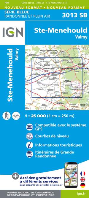 IGN 3013SB Sainte-Menehould - Valmy 1:25.000 Série Bleue Topografische Wandelkaart