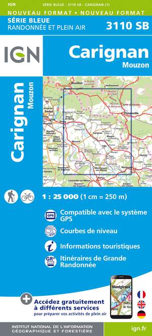 IGN 3110SB Carignan - Mouzon 1:25.000 Série Bleue Topografische Wandelkaart