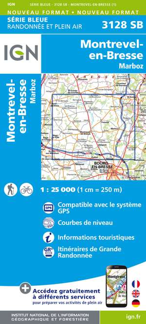 IGN 3128SB Montrevel-en-Bresse - Marboz 1:25.000 Série Bleue Topografische Wandelkaart