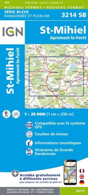 IGN 3214SB St-Mihiel - Apremont-la-Forêt 1:25.000 Série Bleue Topografische Wandelkaart
