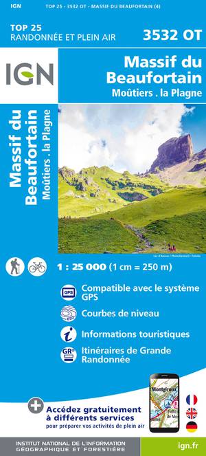 IGN 3532OT Massif du Beaufortin - Moûtiers 1:25.000 TOP25 Topografische Wandelkaart