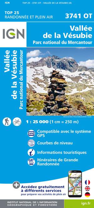 IGN 3741OT Vallée de la Vésubie 1:25.000 TOP25 Topografische Wandelkaart