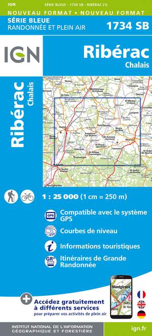 IGN 1734SB Riberac - Chalais 1:25.000 Série Bleue Topografische Wandelkaart
