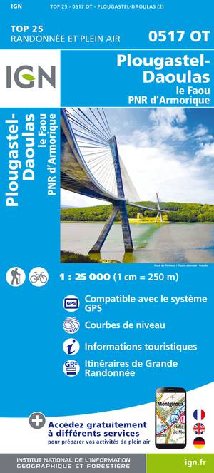 IGN 0517OT Plougastel-Daoulas  - Le Faou 1:25.000 TOP25 Topografische Wandelkaart