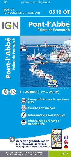 IGN 0519OT Pont-l'Abbé - Pointe de Penmarc'h 1:25.000 TOP25 Topografische Wandelkaart
