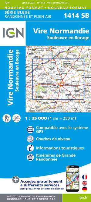 IGN 1414SB Vire Normandie - Souleuvre en Bocage 1:25.000 Série Bleue Topografische Wandelkaart