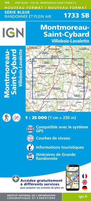 IGN 1733SB Montmoreau-St-Cybard - Villebois-Lavalette 1:25.000 Série Bleue Topografische Wandelkaart
