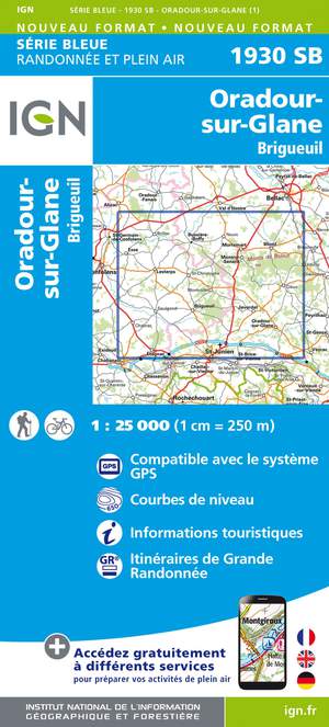 IGN 1930SB Oradour-sur-Glane - Brigueuil 1:25.000 Série Bleue Topografische Wandelkaart