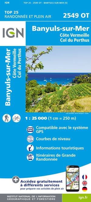 IGn 2549OT Banyuls-sur-Mer -  Côte Vermeille 1:25.000 TOP25 Topografische Wandelkaart