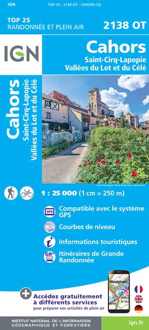 IGN 2138OT Cahors - St-Cirq-Lapopie 1:25.000 TOP25 Topografische Wandelkaart