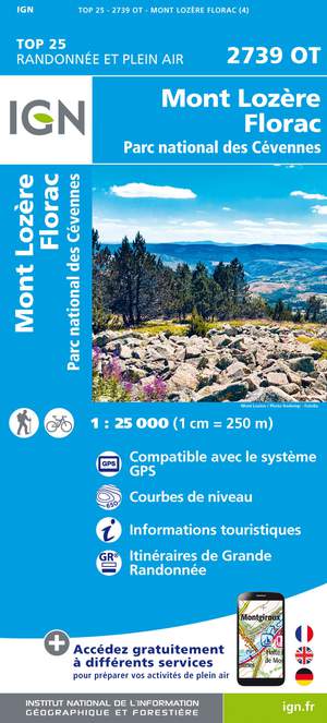 IGN 2739OT Mont Lozère - Florac 1:25.000 TOP25 Topografische Wandelkaart