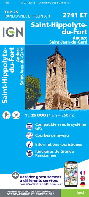 IGN 2741ET St-Hippolyte-du-Fort Anduze - St-Jean-du-Gard 1:25.000 TOP25 Topografische Wandelkaart