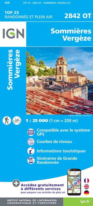IGN 2842OT Sommières - Vergèze 1:25.000 TOP25 Topografische Wandelkaart