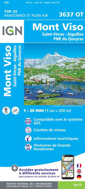 IGN 3637OT Mont Viso - St-Véran 1:25.000 TOP25 Topografische Wandelkaart
