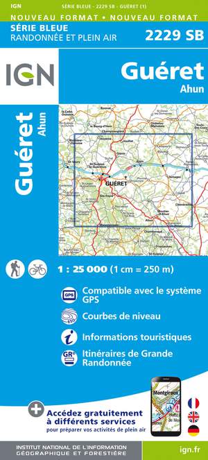 IGN 2229SB Guéret - Ahun 1:25.000 Série Bleue Topografische Wandelkaart