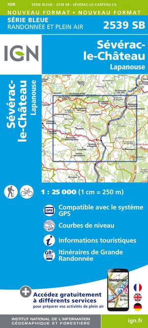 IGN 2539SB Sévérac-le-Château - Lapanouse 1:25.000 Série Bleue Topografische Wandelkaart