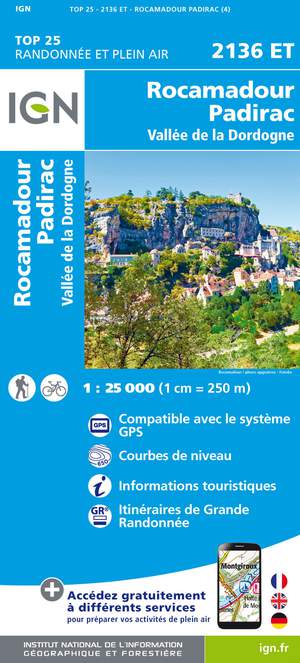 IGN 2136ET Rocamadour - Padirac 1:25.000 TOP25 Topografische Wandelkaart