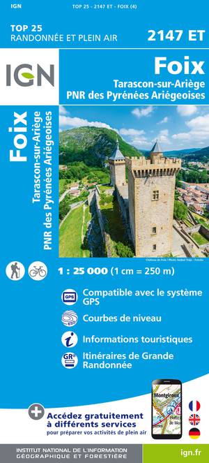 IGN 2147ET Foix -Tarascon-sur-Ariège 1:25.000 TOP25 Topografische Wandelkaart