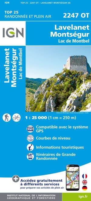IGN 2247OT Lavelanet - Montségur 1:25.000 TOP25 Topografische Wandelkaart