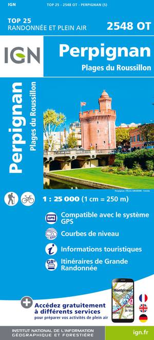 IGN 2548OT Perpignan - Plages du Roussillon 1:25.000 TOP25 Topografische Wandelkaart