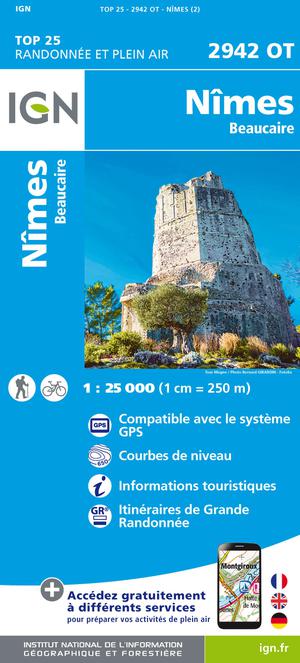 IGN2942OT Nîmes - Beaucaire 1:25.000 TOP25 Topografische Wandelkaart