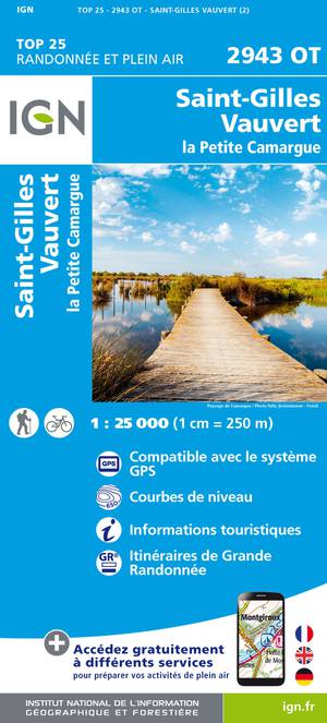 IGN 2943OT Saint-Gilles - Vauvert 1:25.000 TOP25 Topografische Wandelkaart