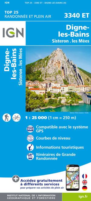 IGN 3340ET Digne-les-Bains - Sisteron 1:25.000 TOP25 Topografische Wandelkaart