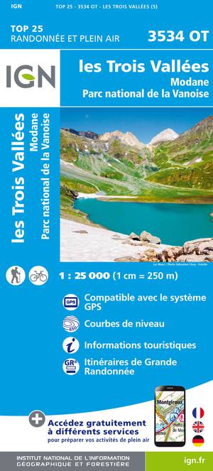 IGN 3534OT Les Trois Vallées - Modane 1:25.000 TOP25 Topografische Wandelkaart