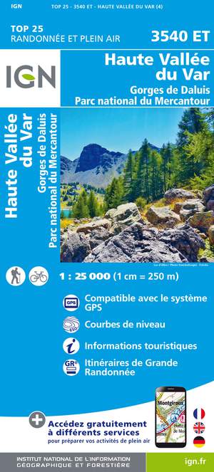 IGN 3540ET Haute Vallée du Var - Gorges de Daluis 1:25.000 TOP25 Topografische Wandelkaart