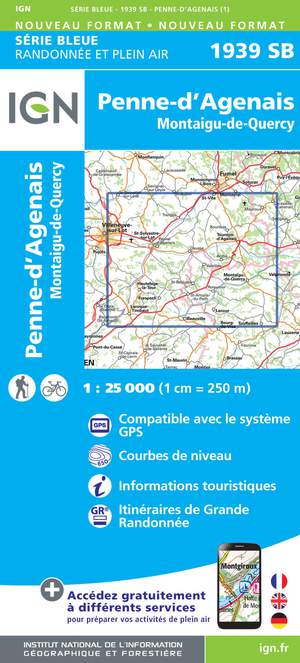 IGN 1939SB Penne-d'Agenais - Montaigu-de-Quercy 1:25.000 Série Bleue Topografische Wandelkaart