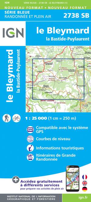 IGN 2738SB Le Bleymard - Bastide-Puylaurent 1:25.000 Série Bleue Topografische Wandelkaart