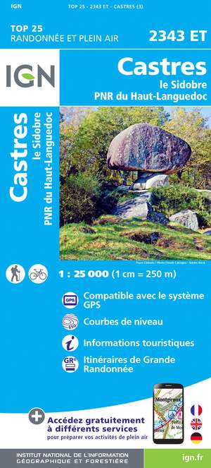 IGN 2343ET Castres - Le Sidobre 1:25.000 TOP25 Topografische Wandelkaart