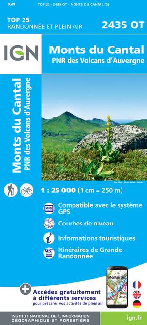 IGN 2435OT Monts du Cantal 1:25.000 TOP25 Topografische Wandelkaart