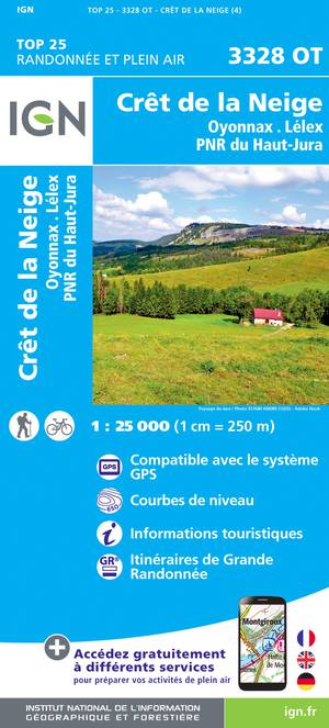 IGN 3328OT Crêt de la Neige - Oyonnax 1:25.000 TOP25 Topografische Wandelkaart