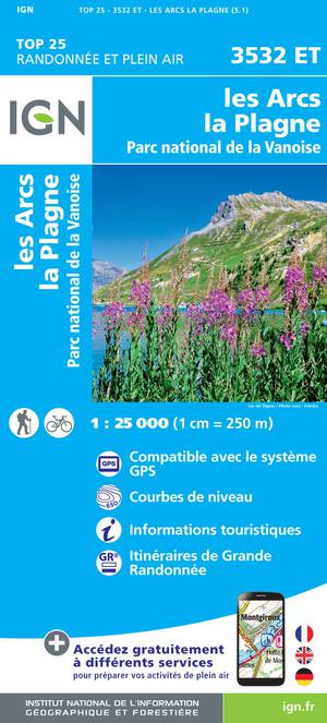IGN 3532ET Les Arcs - La Plagne 1:25.000 TOP25 Topografische Wandelkaart