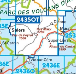 IGN 2435OTR Monts du Cantal 1:25.000 TOP25 Geplastificeerde Topografische Wandelkaart
