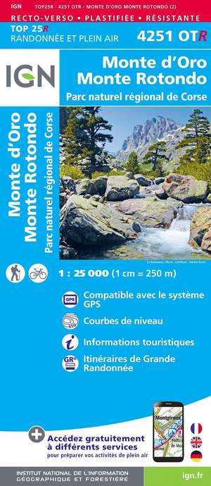 IGN 4251OTR Monte D'Oro - Monte Rotondo 1:25.000 TOP25 Geplastificeerde Topografische Wandelkaart